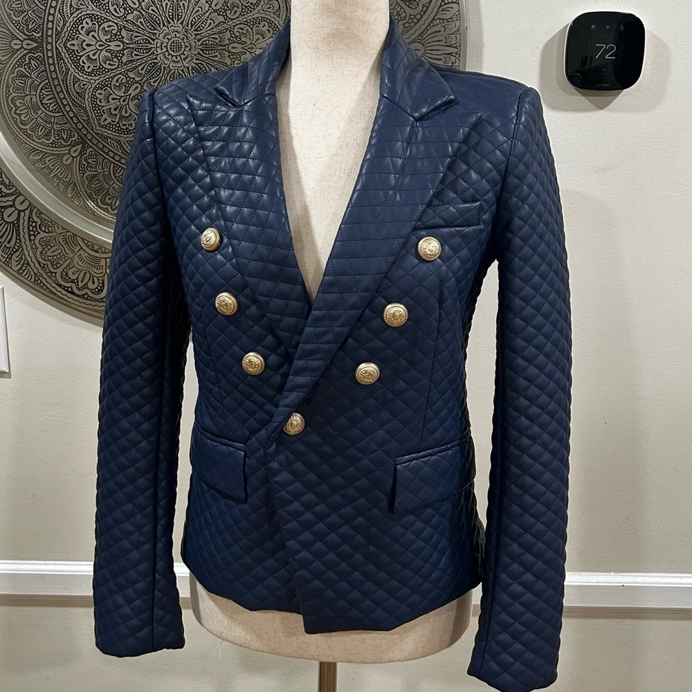 NWT GENERATION LOVE Angie quilted vegan leather blazer in navy - Size S